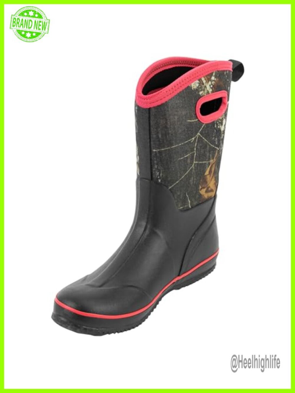 Waterproof Neoprene Rubber Rain Boots Mid-Calf Pull-On Women's
